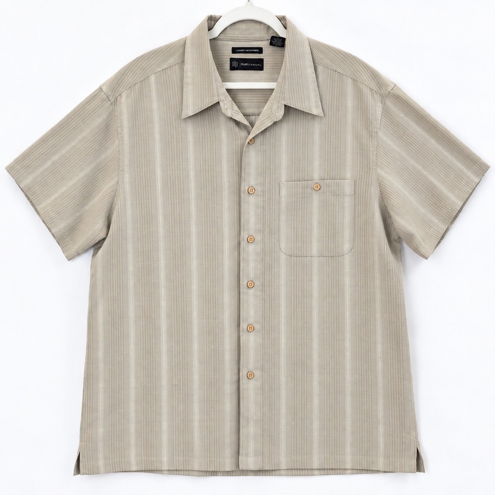 R&R Casual Button Down Shirt Luxury Microfiber Tan Mens XXL Coastal Minimalist